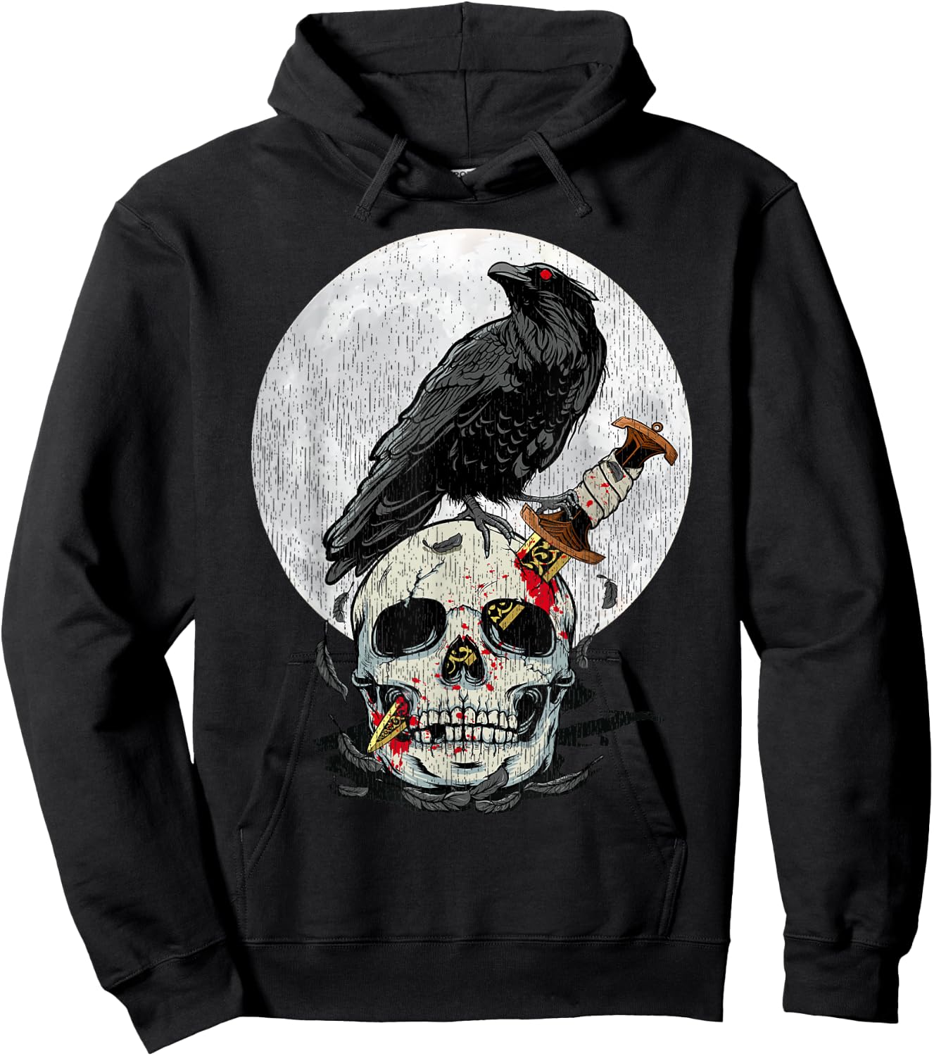 Bird Lover Vintage Crow Skull Moon Raven Gothic Hoodie - Hoodie | Black