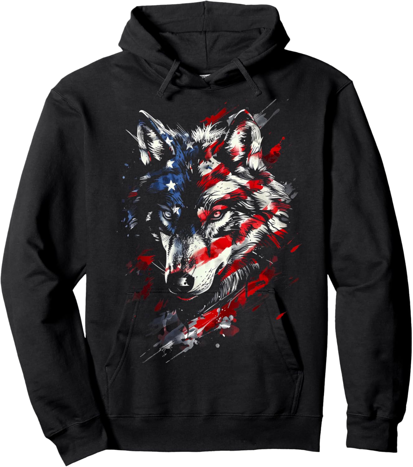 Wolf American Flag USA Patriotic Wolf Lover Hoodie - Hoodie | Black