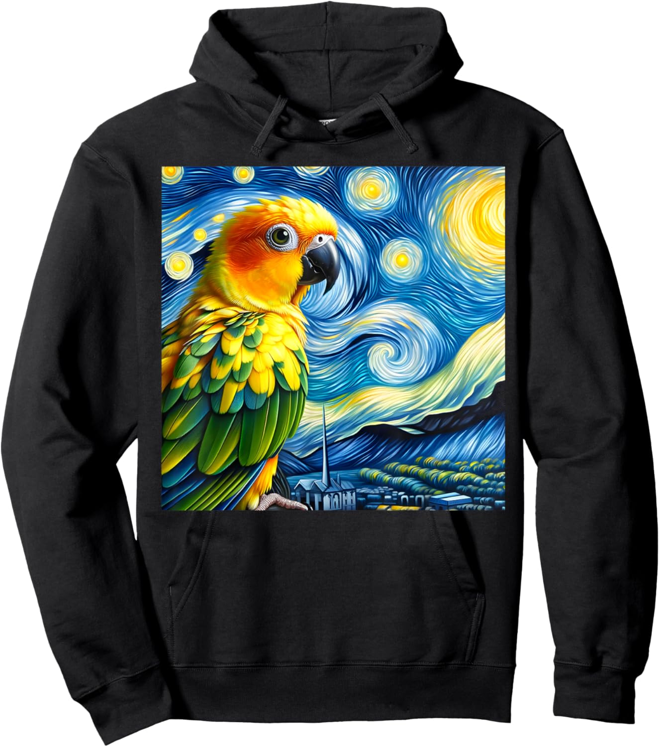 Sun Conure Mom Starry Night Sky Art Van Gogh Bird Parrot Hoodie - Hoodie | Black