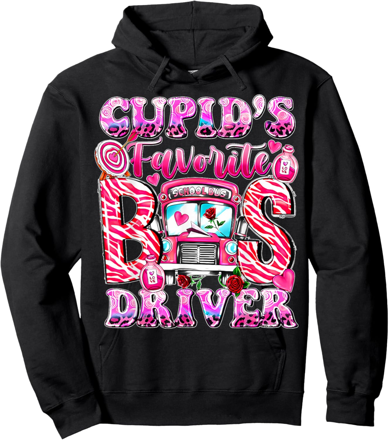 Groovy Cupid's Favorite School Bus Driver Valentine's Day Hoodie - Hoodie | Black