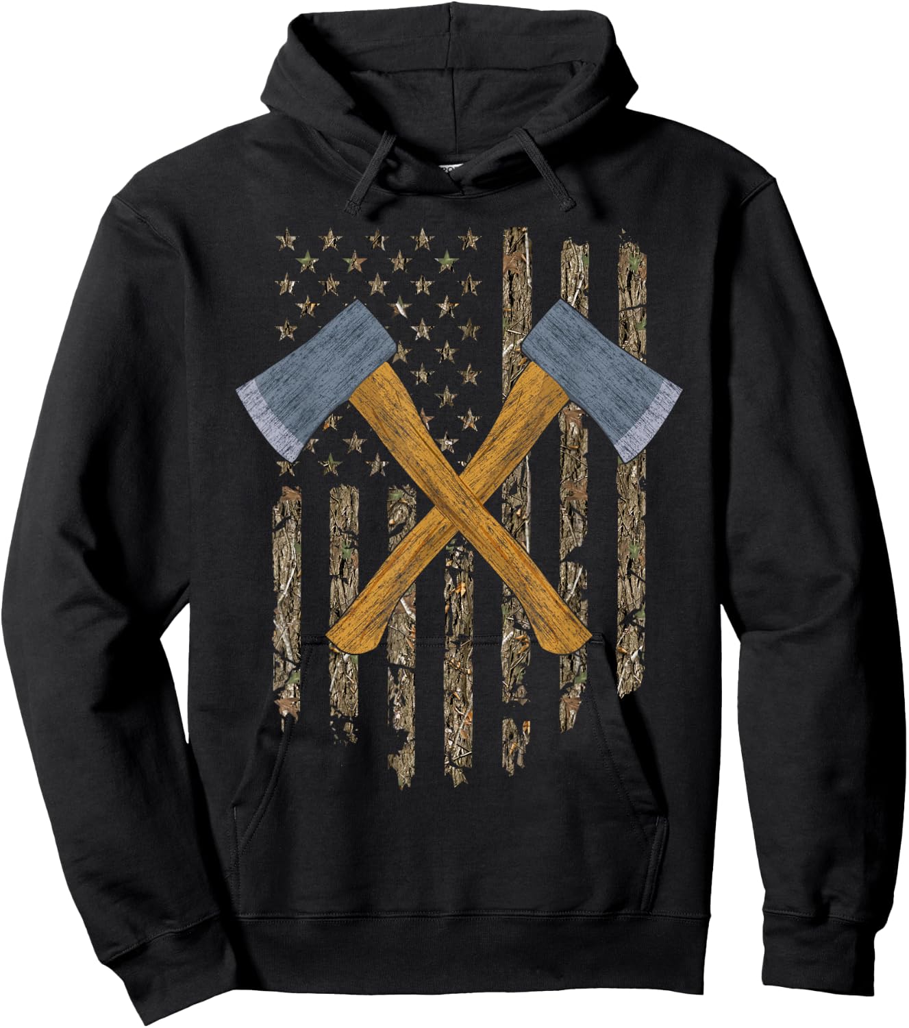 Axe Throwing Hatchets American Flag Tree Camouflage Vintage Hoodie - Hoodie | Black