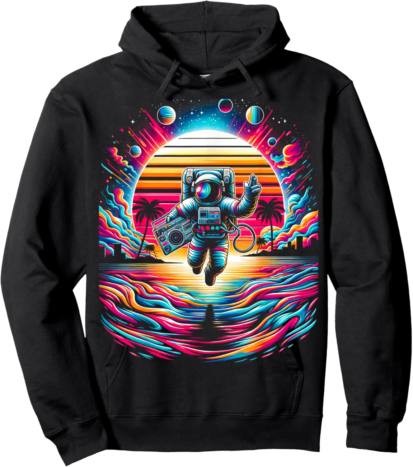 Flying Astronaut | Men Women XS - 6XL | Graphic Hoodie - Hoodie | Black