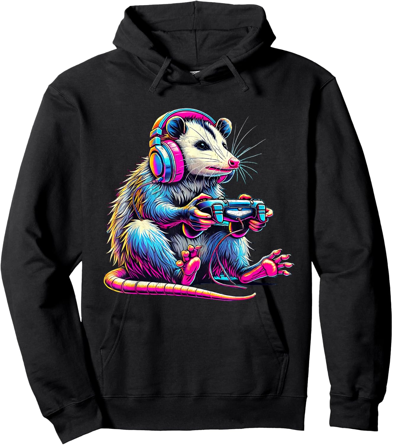 Funny Retro Opossum Gaming - -Adults/Kids - Black - Small - Short Sleeve - - Retro Gaming - Opossum Lover & Gamer Hoodie - Hoodie | Black