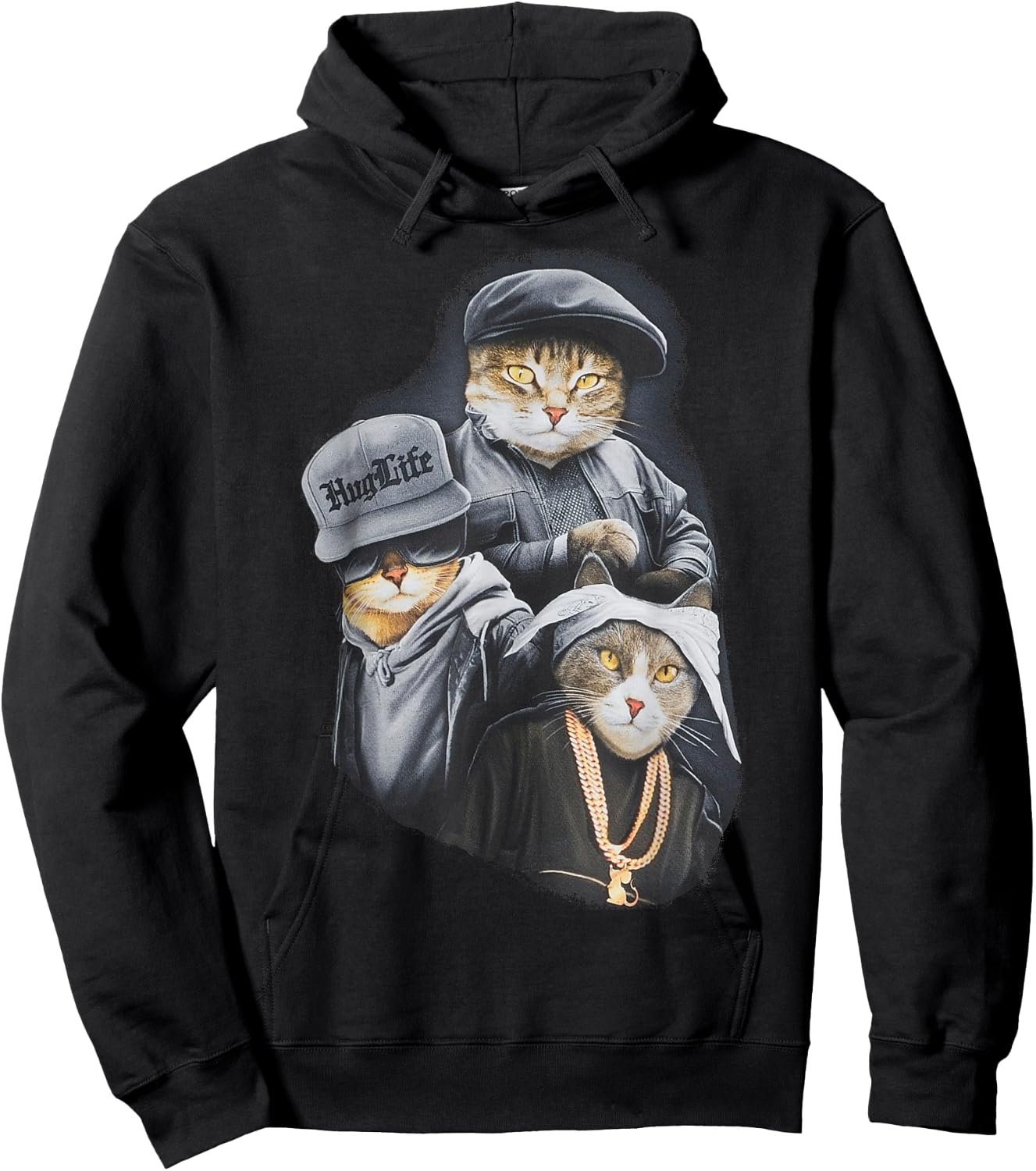 Hug Life Cat Designs Black Adult Classic Fit Modern Classic Cartoon Life Hoodie - Hoodie | Black