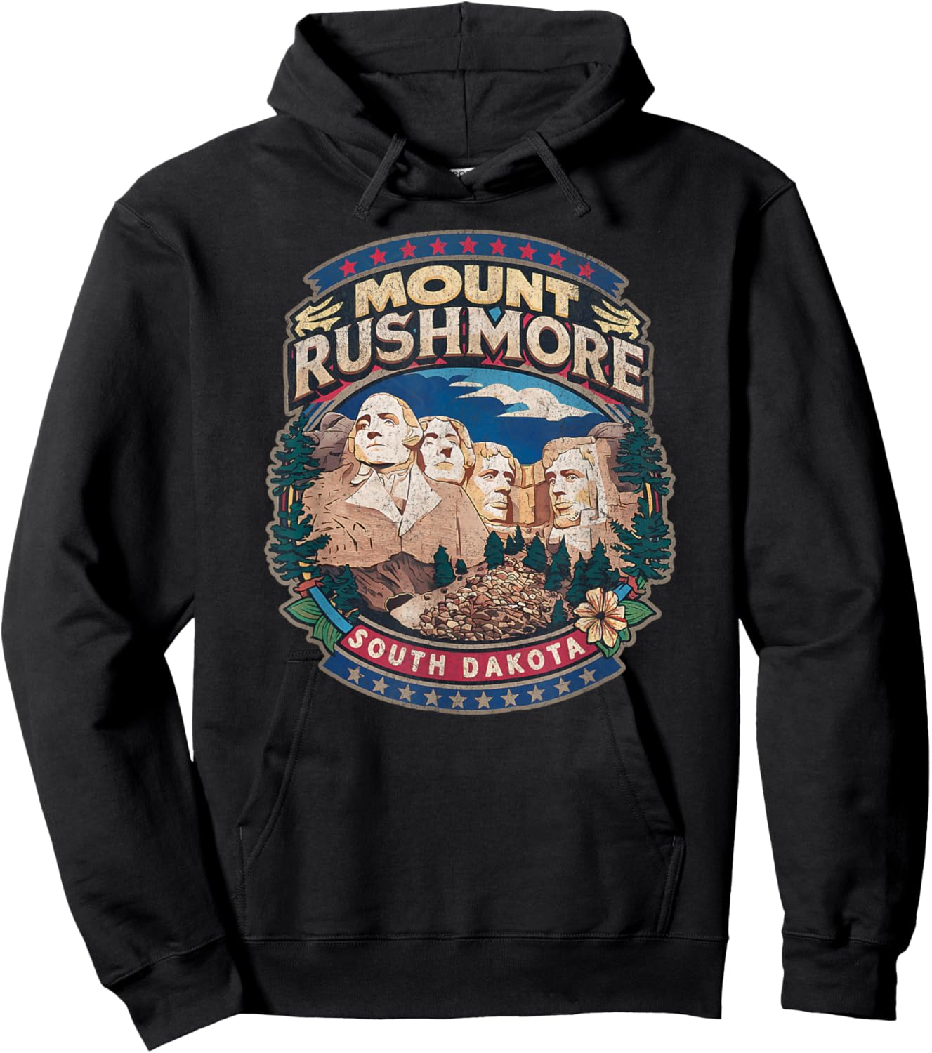 Mount Rushmore South Dakota Retro 80s mt Rushmore Souvenir Hoodie - Hoodie | Black