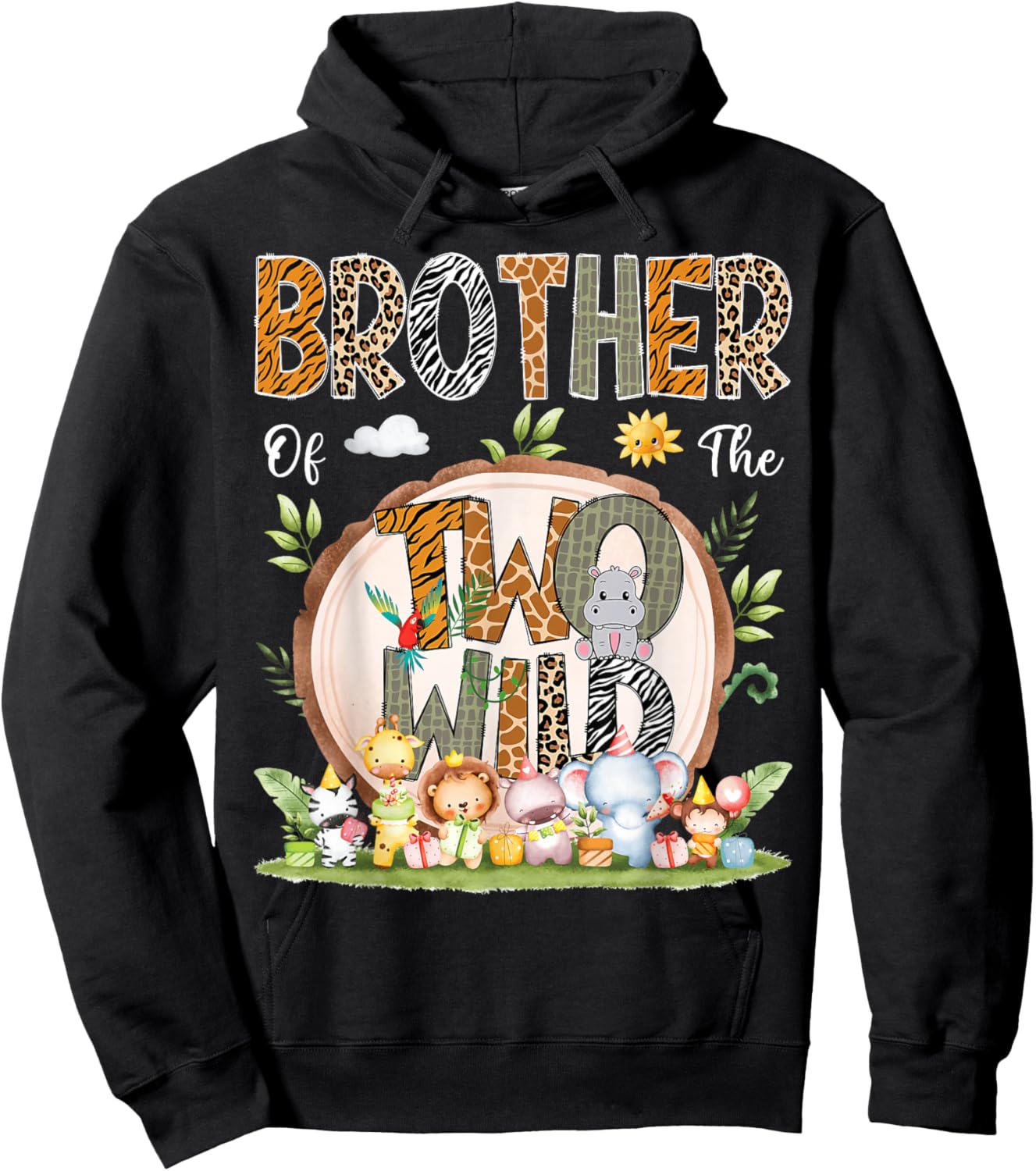 Brother Of The Two Wild Animal Safari 2Nd Birthday Party Hoodie - Hoodie | Black