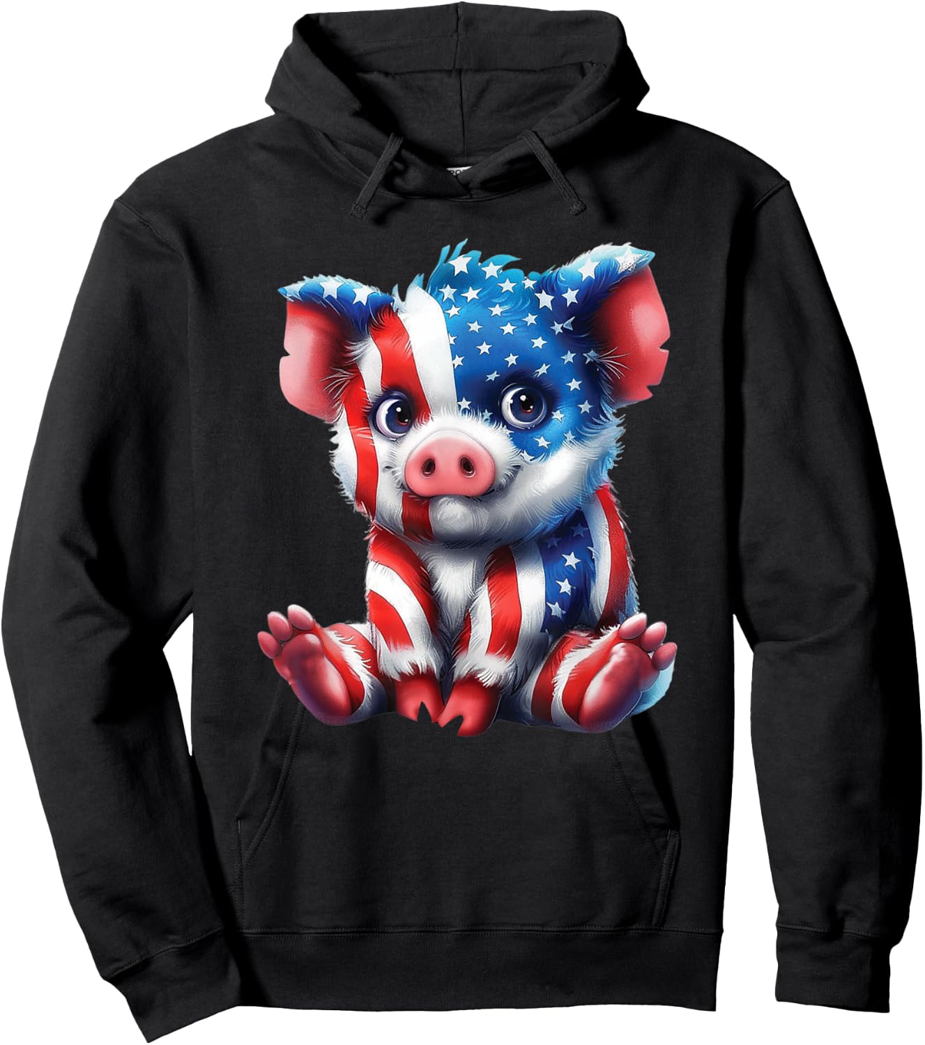 Red White and Blue Baby Pig T Shirt Hoodie - Hoodie | Black