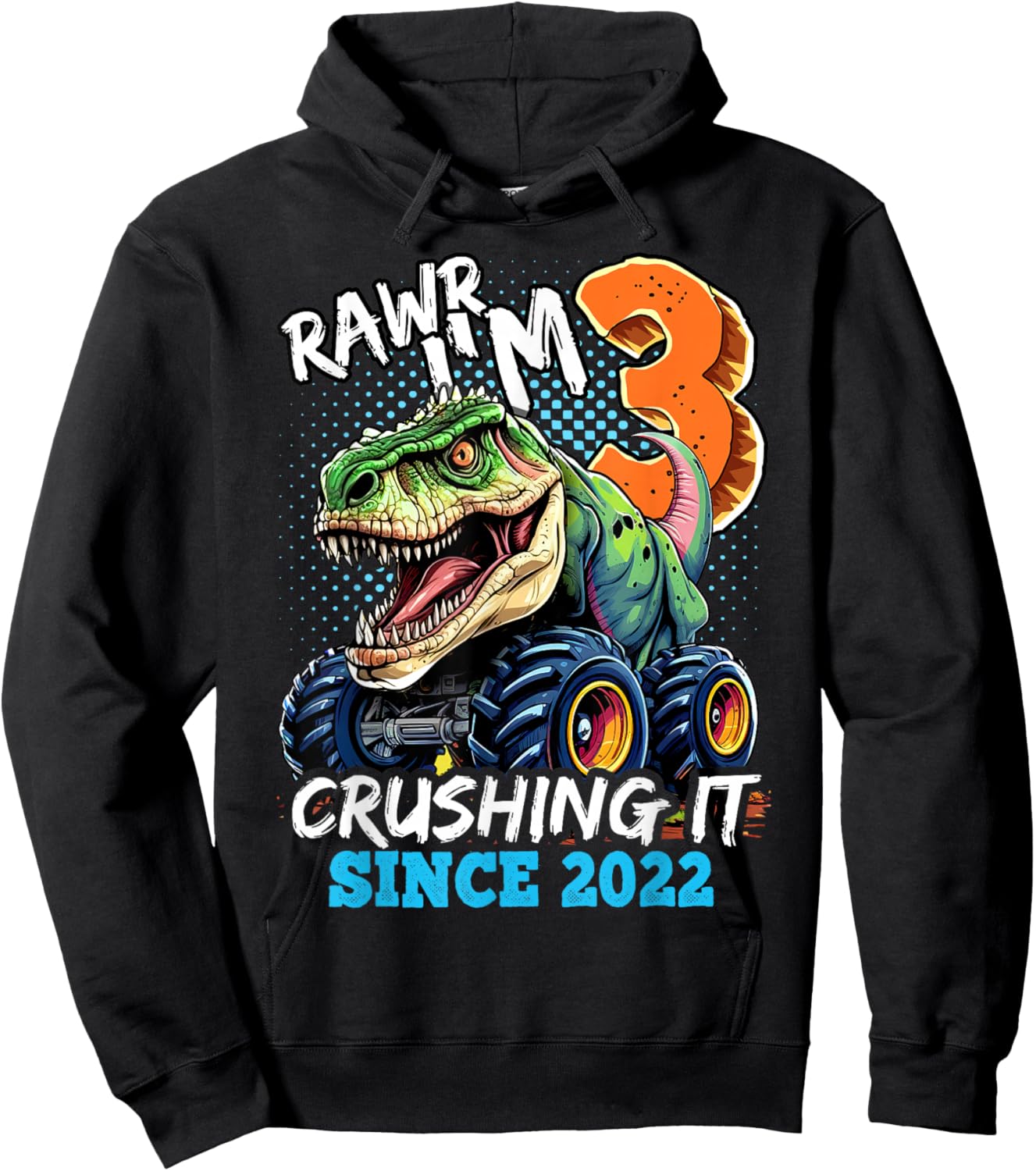 3rd Birthday Monster Truck Dinosaur Party Boys Rawr I'm 3 Hoodie - Hoodie | Black
