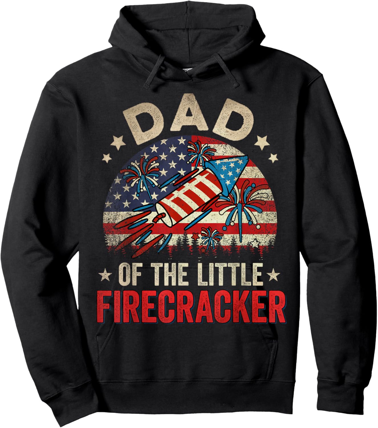 4th of July Birthday Dad Daddy of The Little Firecracker Hoodie - Hoodie | Black
