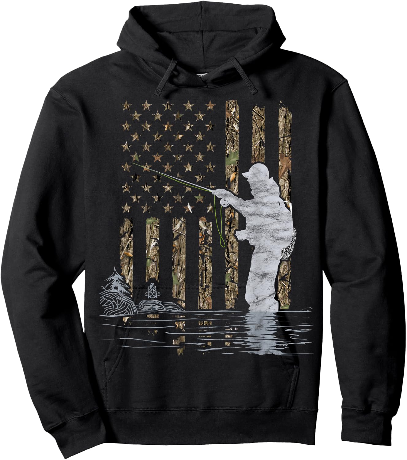Fly Fishing Fisherman American Flag Camouflage Fly Tying Hoodie - Hoodie | Black