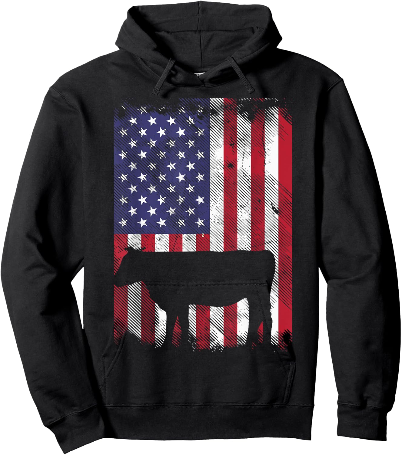 American Flag Cow Vintage Farm Animal Patriotic Farmer Gift Hoodie - Hoodie | Black