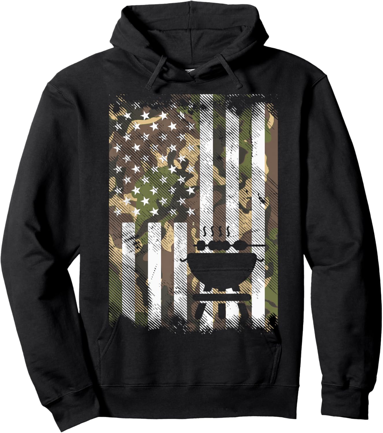 Bbq Grill America Flag Camo Barbecue 4th July Women Men Kids Hoodie - Hoodie | Black