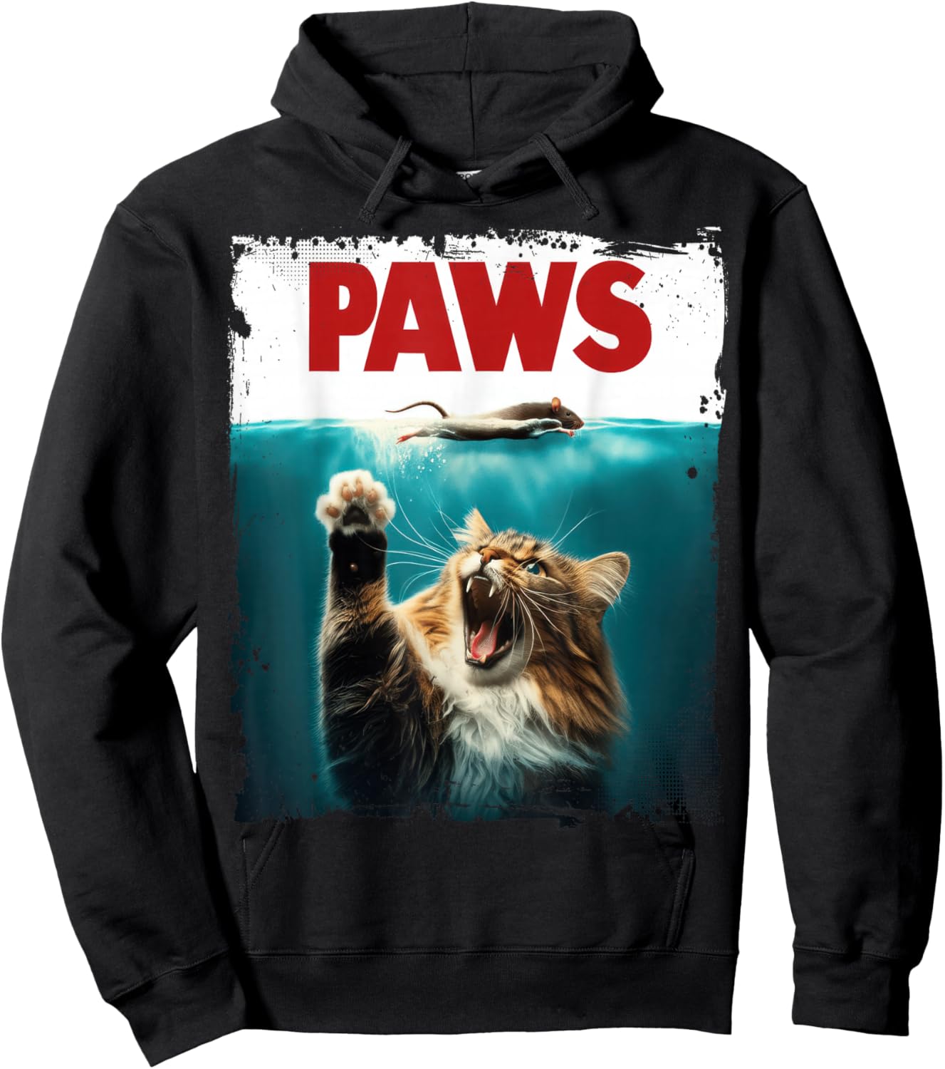 Paws Cat and Mouse Shark Parody Funny Cat Lovers Hoodie - Hoodie | Black