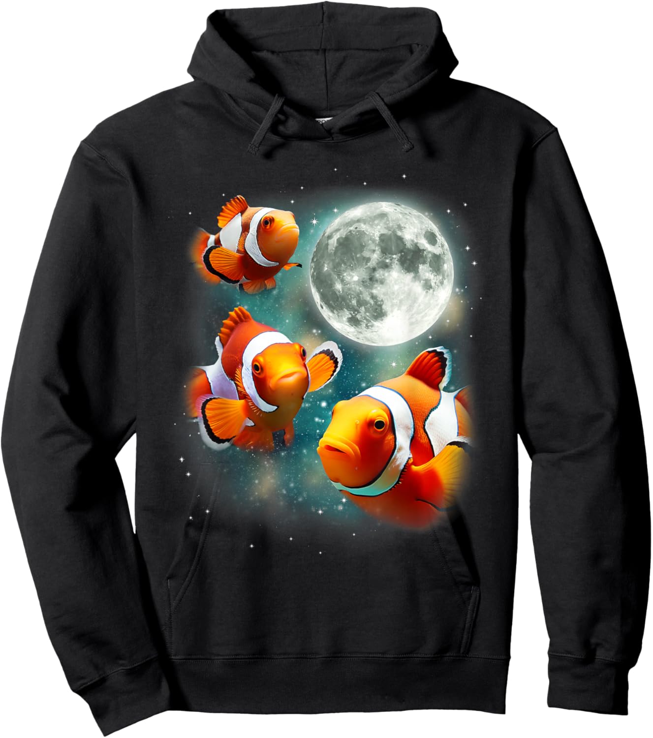 Three Clownfish Moon | Tropical Ocean Marine Clown Fish Hoodie - Hoodie | Black