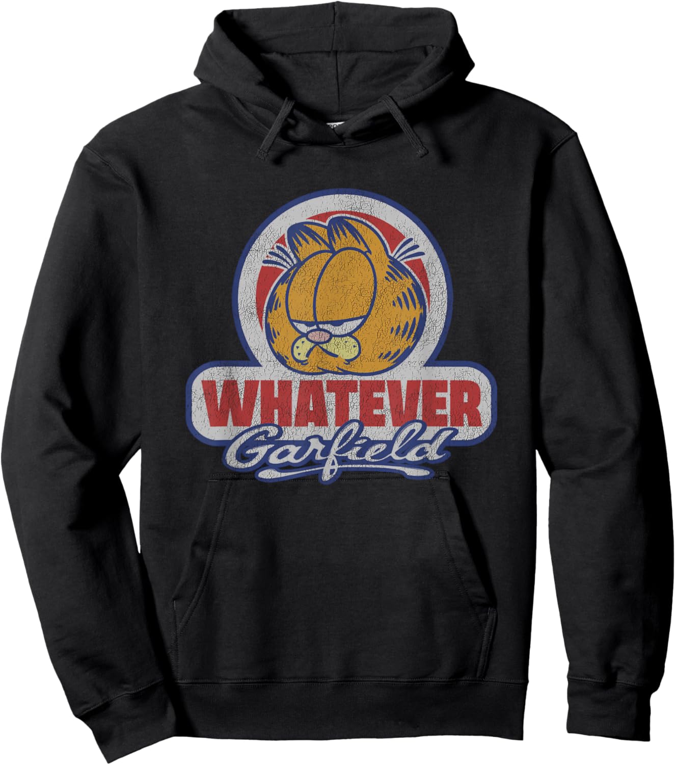 Garfield Whatever Vintage Distressed Lock Up Hoodie - Hoodie | Black