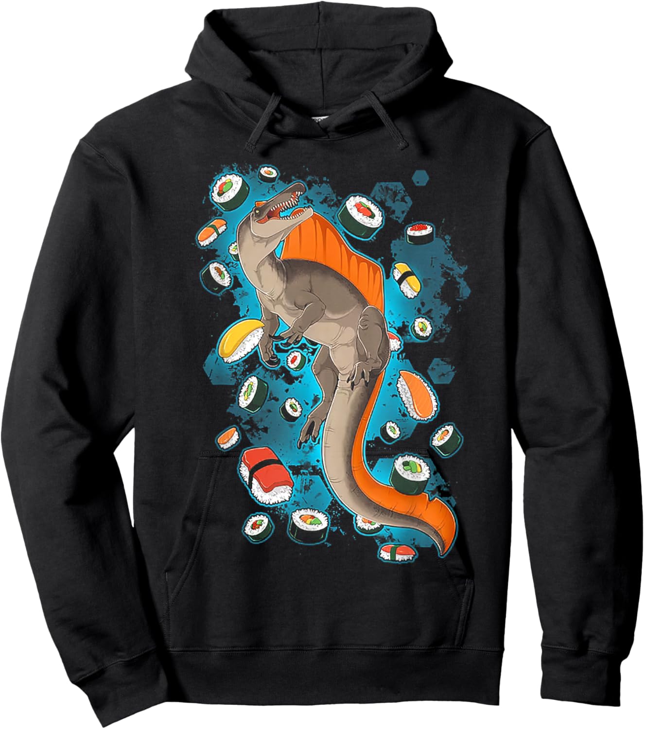 Funny Sushisaurus Spinosaurus Shirt - Adults - Black X-Small - Modern Cartoon - Sports, Everyday, Birthdays Hoodie - Hoodie | Black