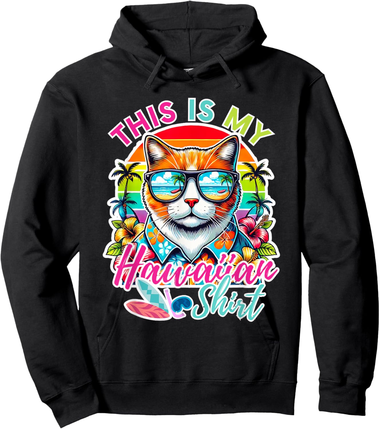 This Is My Hawaiian Shirt Funny Cat Party Oahu Hawaii Women Girls Kids Hoodie - Hoodie | Black