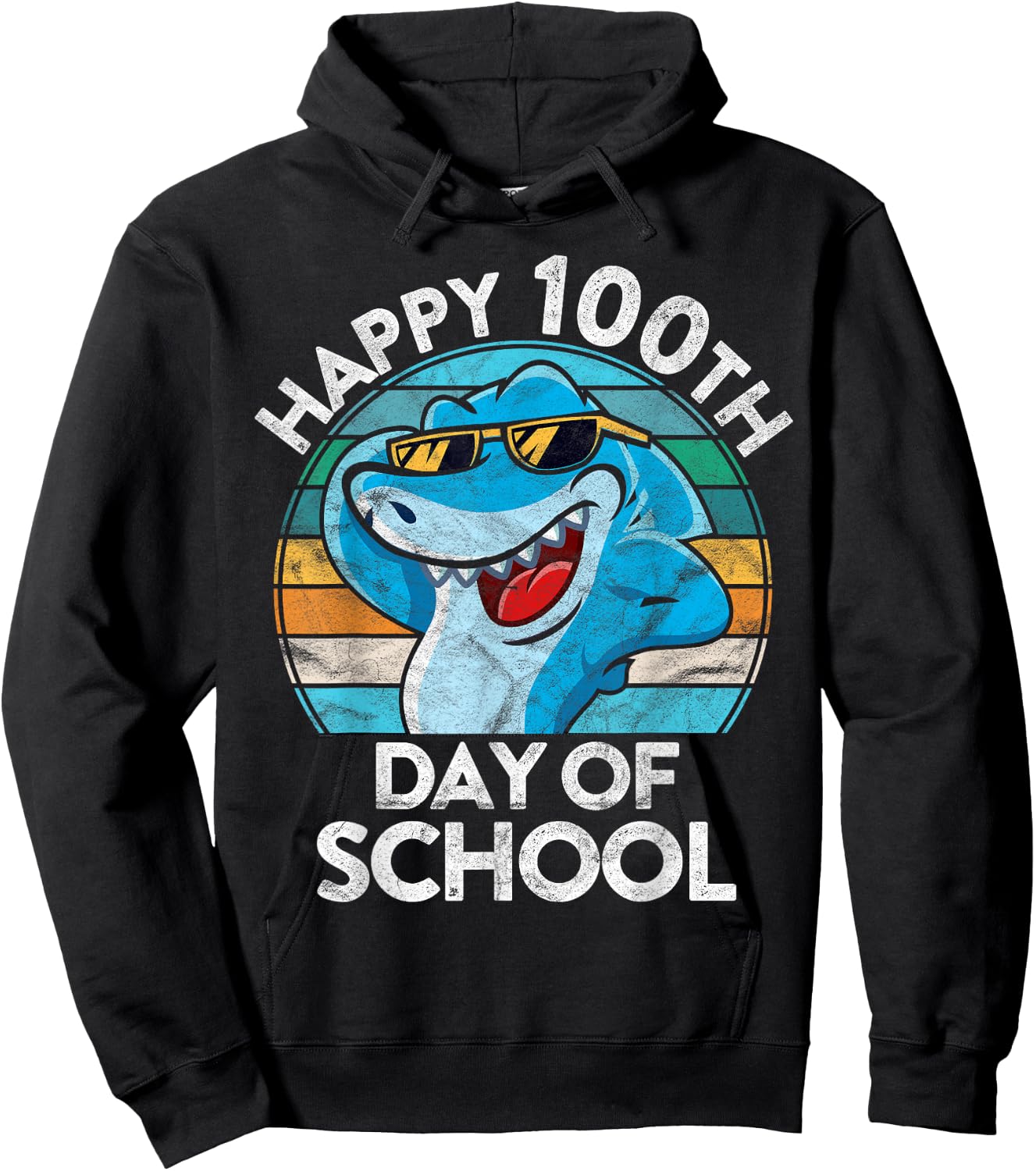 Happy 100th Day of School Gift Shark Lover Student Teacher Men Women Kids Hoodie - Hoodie | Black