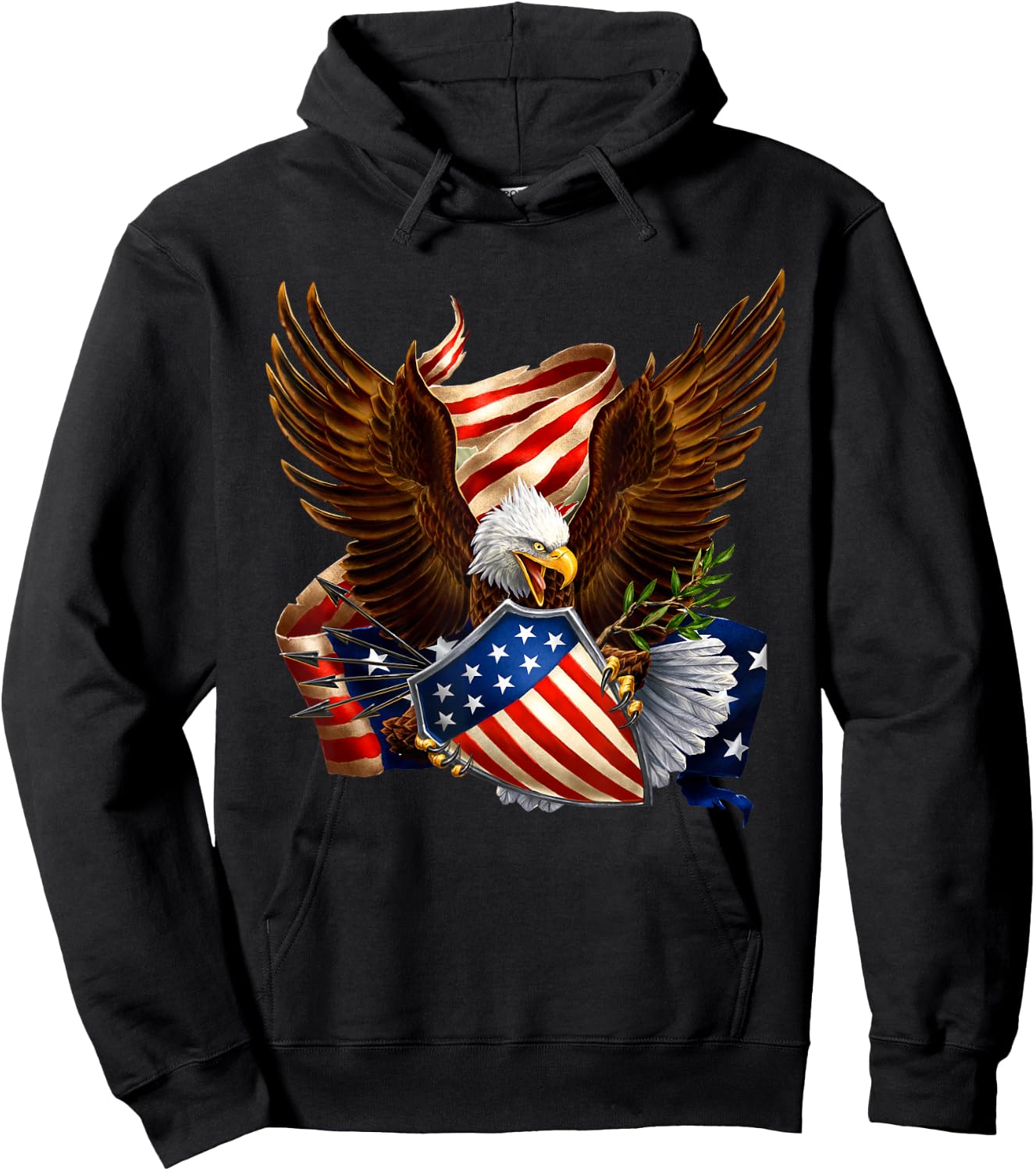 Patriotic Eagle Shield Arrows American Flag 4th of July Hoodie - Hoodie | Black