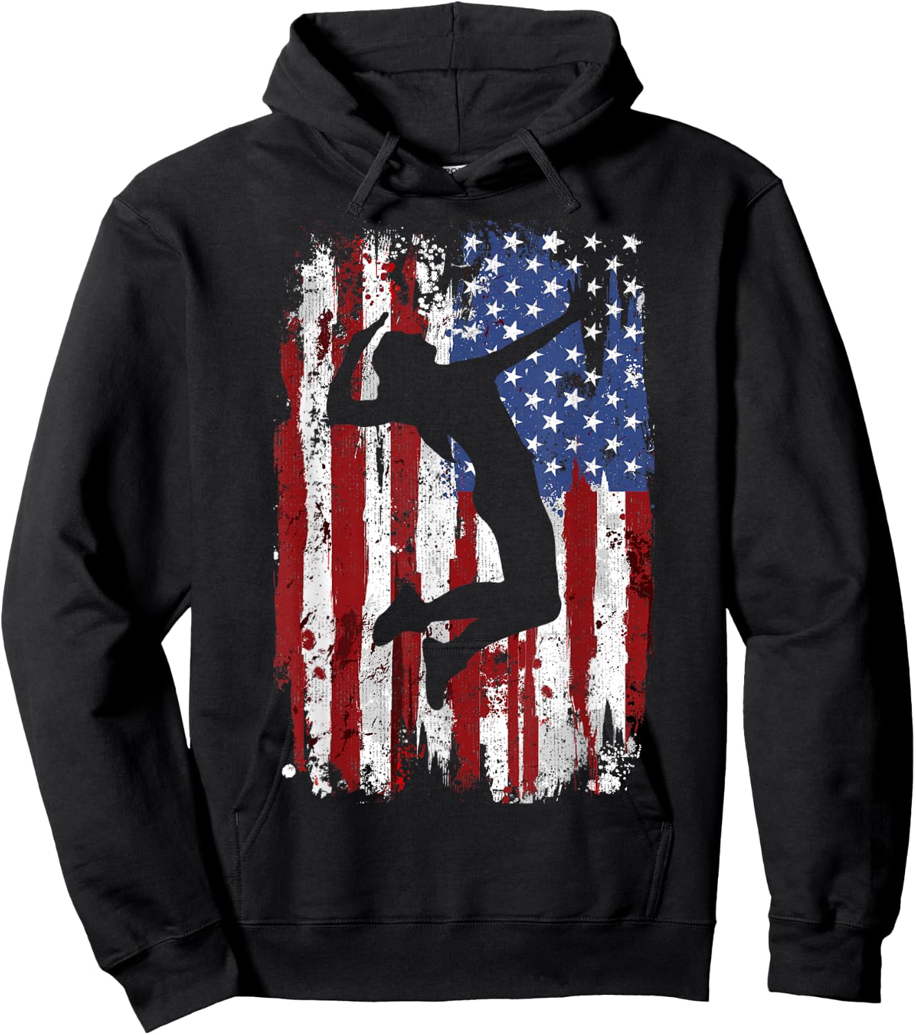 Volleyball Vintage American Flag Hoodie - Hoodie | Black