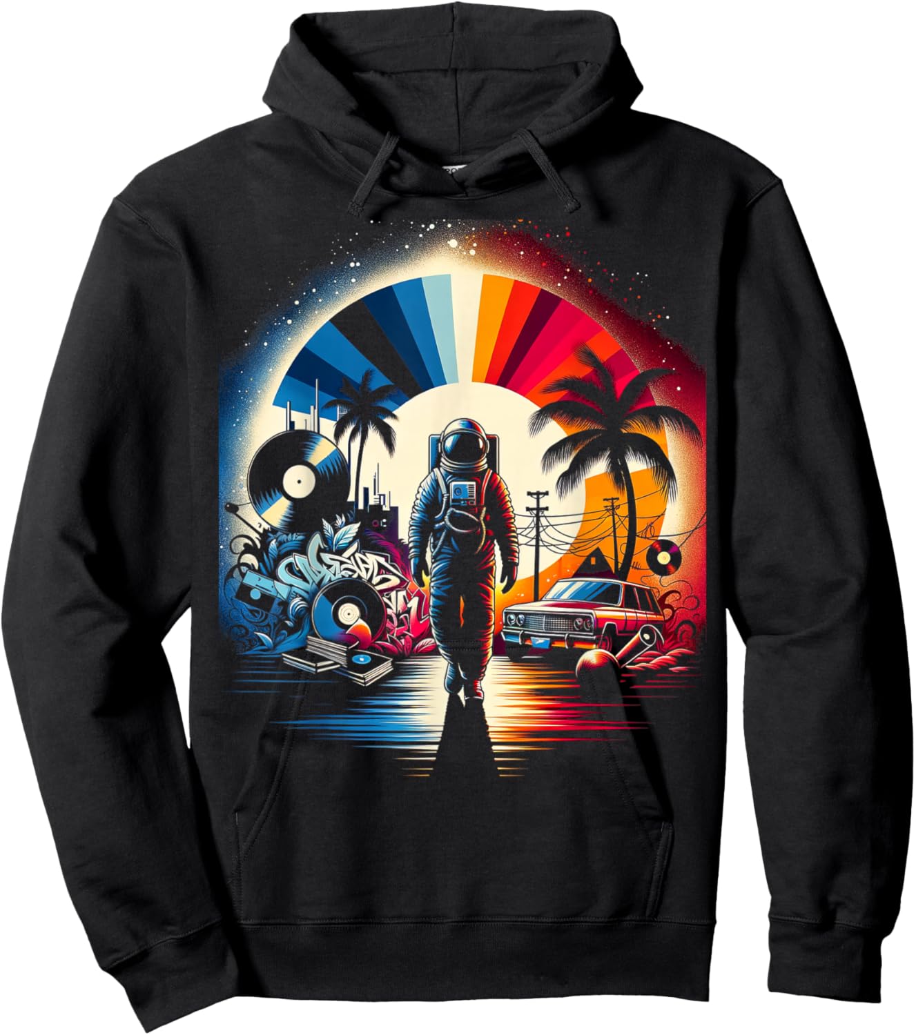 Retro Space Groove | Men Women (S-6XL) | Graphic Hoodie - Hoodie | Black