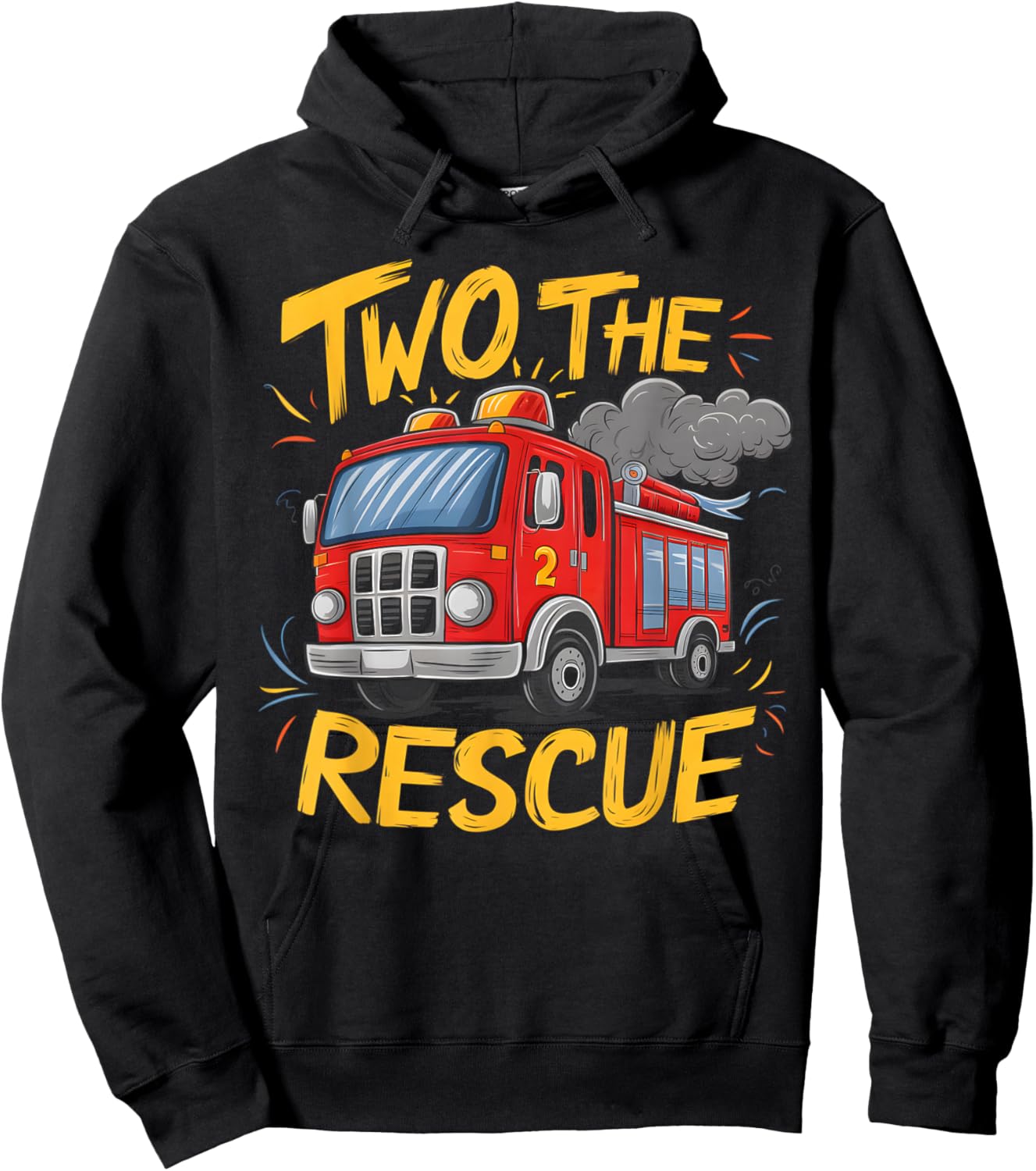 Two The Rescue Firetruck 2 Yr old boy 2nd Birthday Party Hoodie - Hoodie | Black