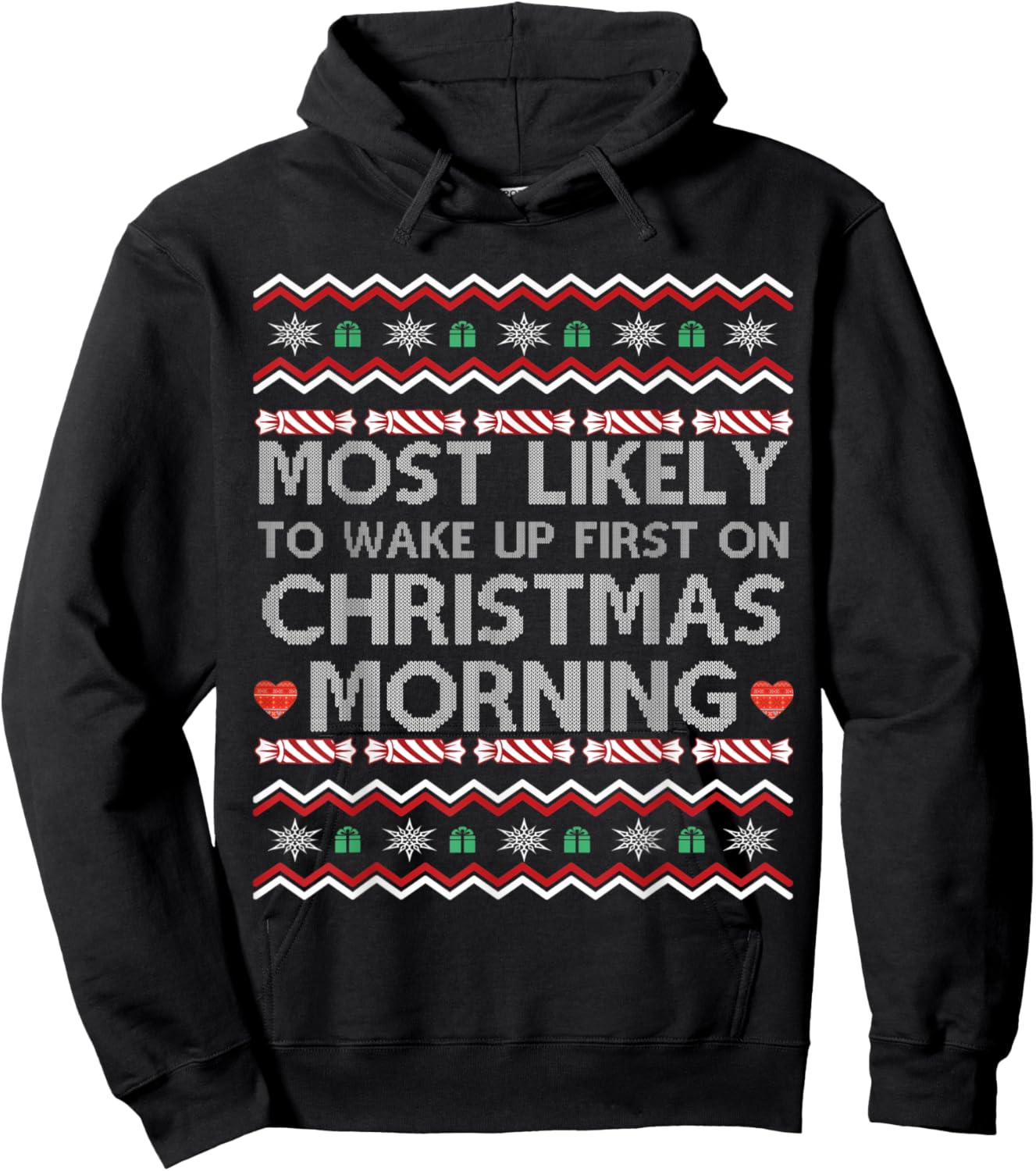 Most Likely To Wake Up First On Christmas Morning Funny Xmas Hoodie - Hoodie | Black