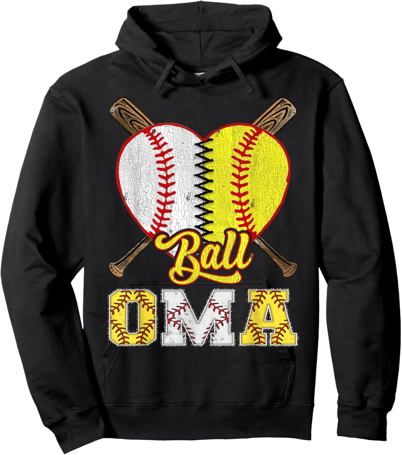 Oma Of Both Ball Oma Half Baseball Softball Hoodie - Hoodie | Black