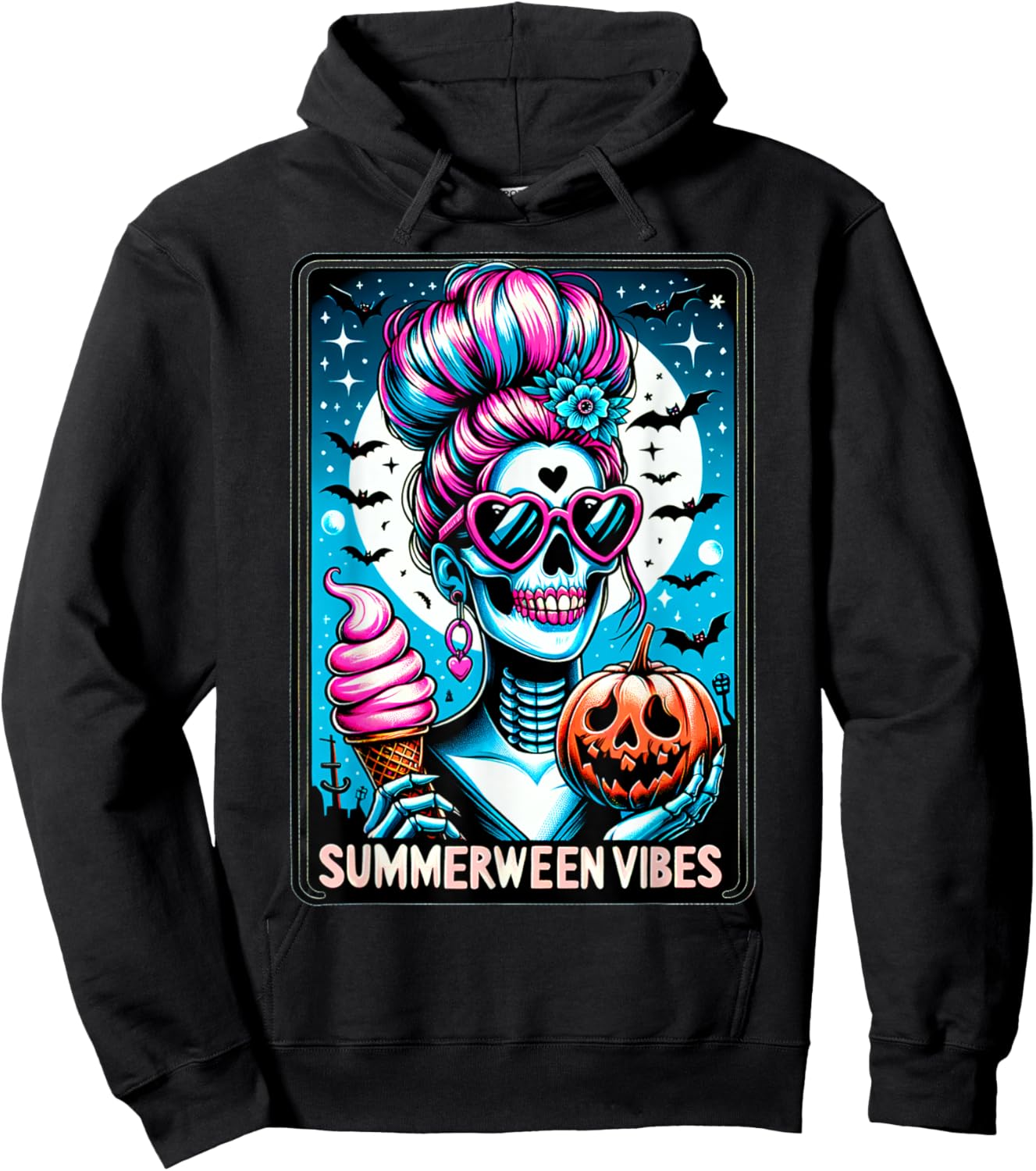Summerween Vibes Skeleton Ice Cream Summer Vacation Funny Hoodie - Hoodie | Black