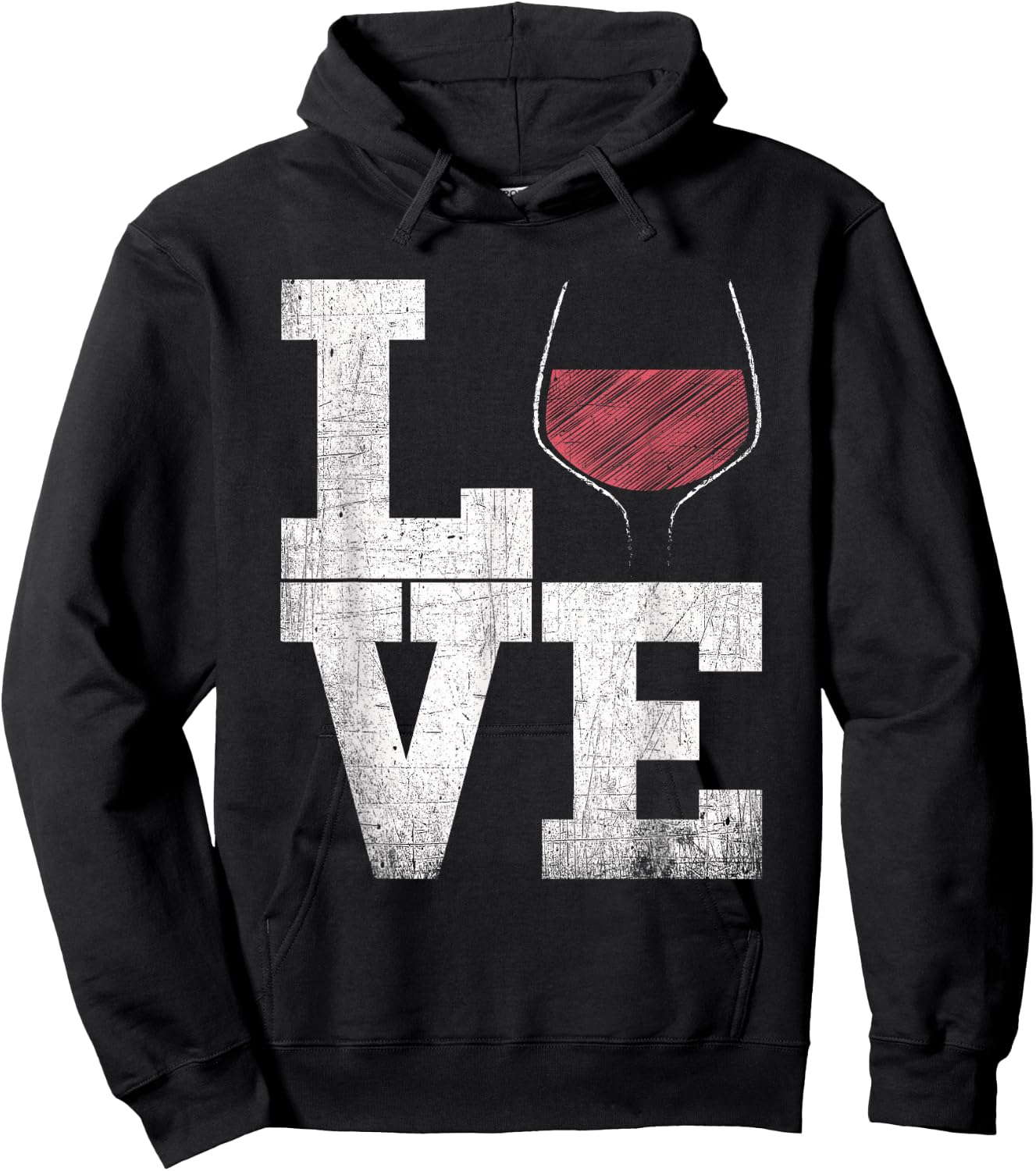 I Love Wine Red Wine Glass Heart - Wine Drinker Distressed Hoodie - Hoodie | Black