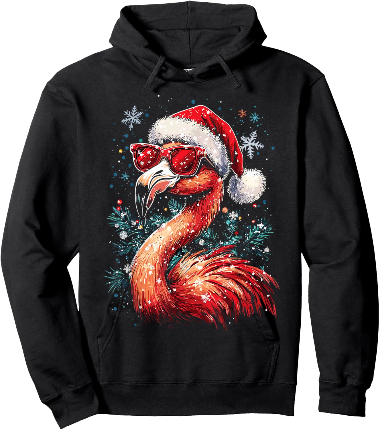 Festive Tropical Flamingo Christmas Hoodie - Hoodie | Black