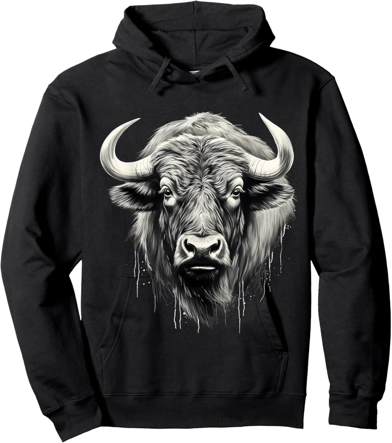 Buffalo Drawing Splash Artwork Bison Portrait Animal Print Hoodie - Hoodie | Black