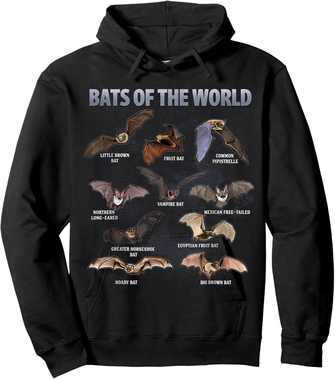 Bats of the World Educational Bat Species Chart Hoodie - Hoodie | Black