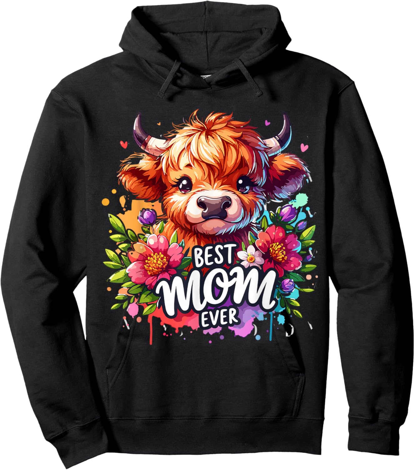 Best Mom Ever Highland Cow Floral Mother's Day Hoodie - Hoodie | Black