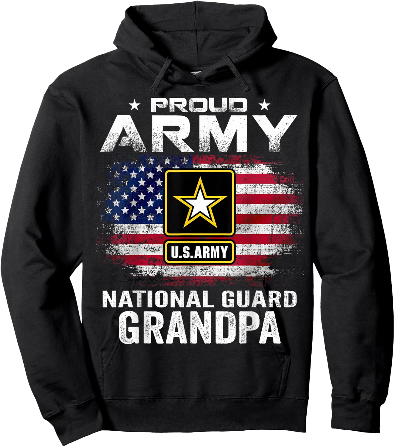 Proud Army National Guard Grandpa with American Flag Gift Hoodie - Hoodie | Black