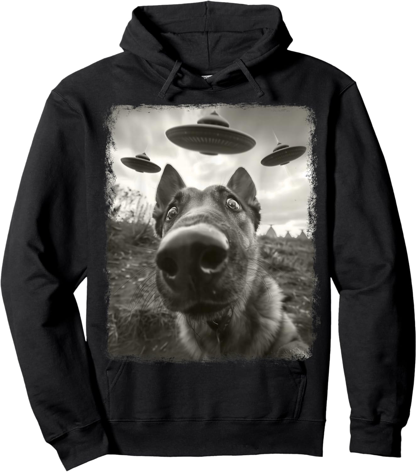 German Shepherd Dog UFO Alien Extraterrestrial Selfie Hoodie - Hoodie | Black