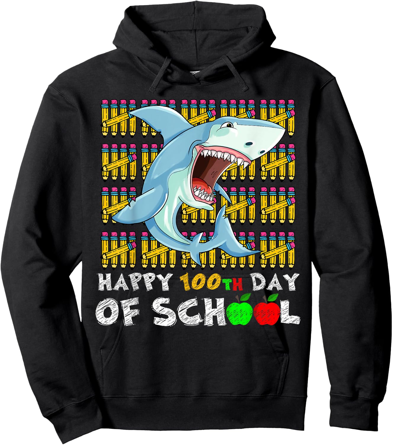 Happy 100th Day Of School Shark Funny Teacher Student Kids Hoodie - Hoodie | Black
