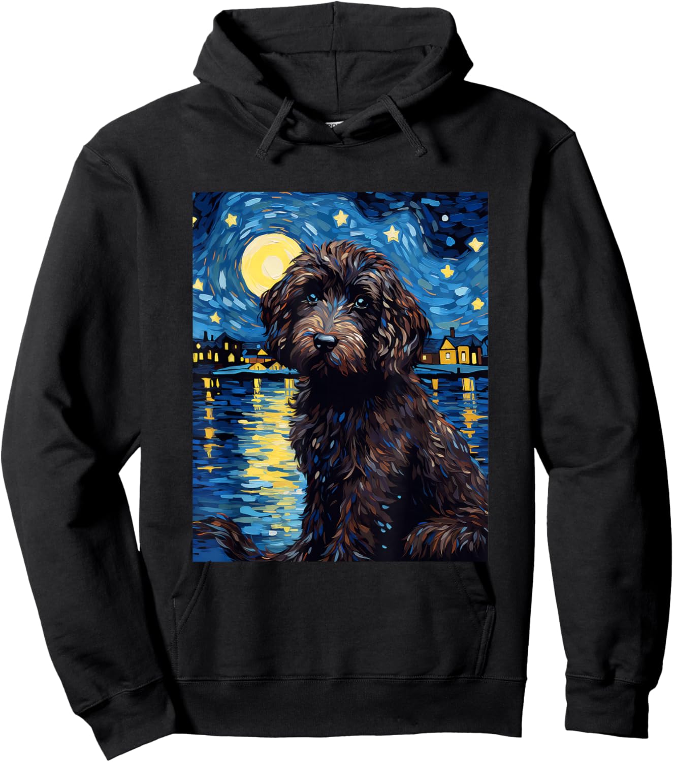 Portuguese Water Dog Starry Night Van Gogh Hoodie - Hoodie | Black
