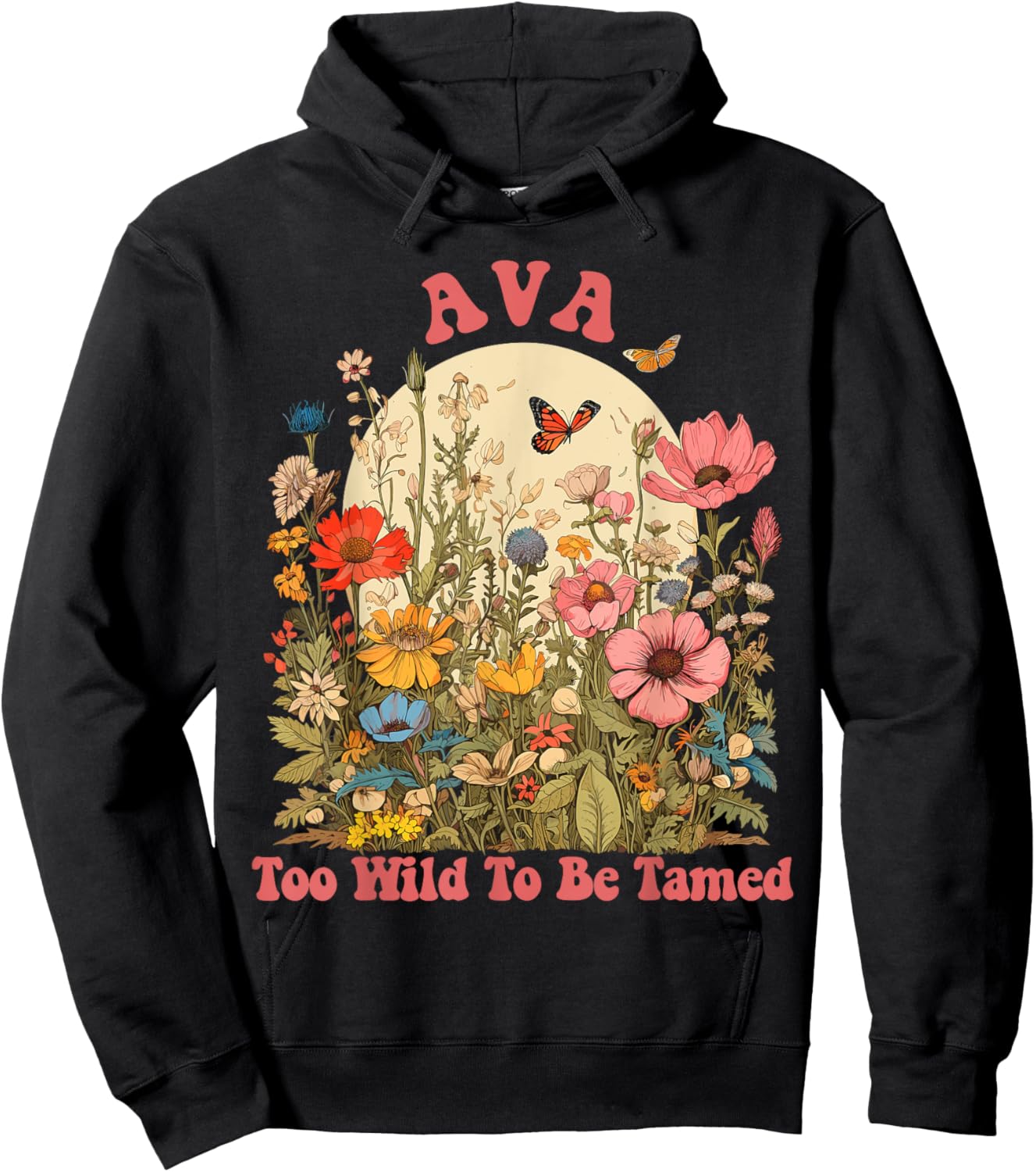 AVA Name Cute Retro Girls Wildflower AVA Name Hoodie - Hoodie | Black