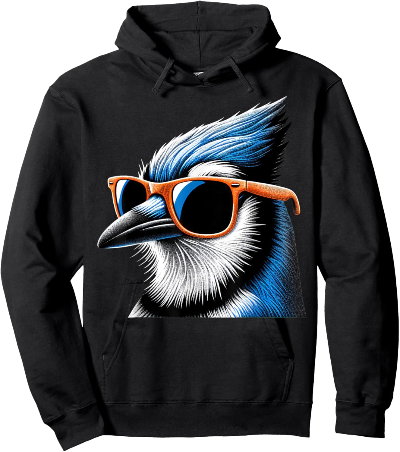 Cool Blue Jay Bird Wearing Sunglasses Graphic Art Hoodie - Hoodie | Black