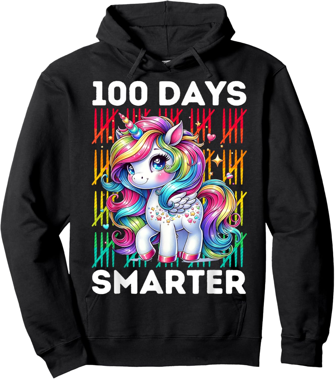 100 Days Smarter Kids 100th Day of School Rainbow Unicorn Hoodie - Hoodie | Black