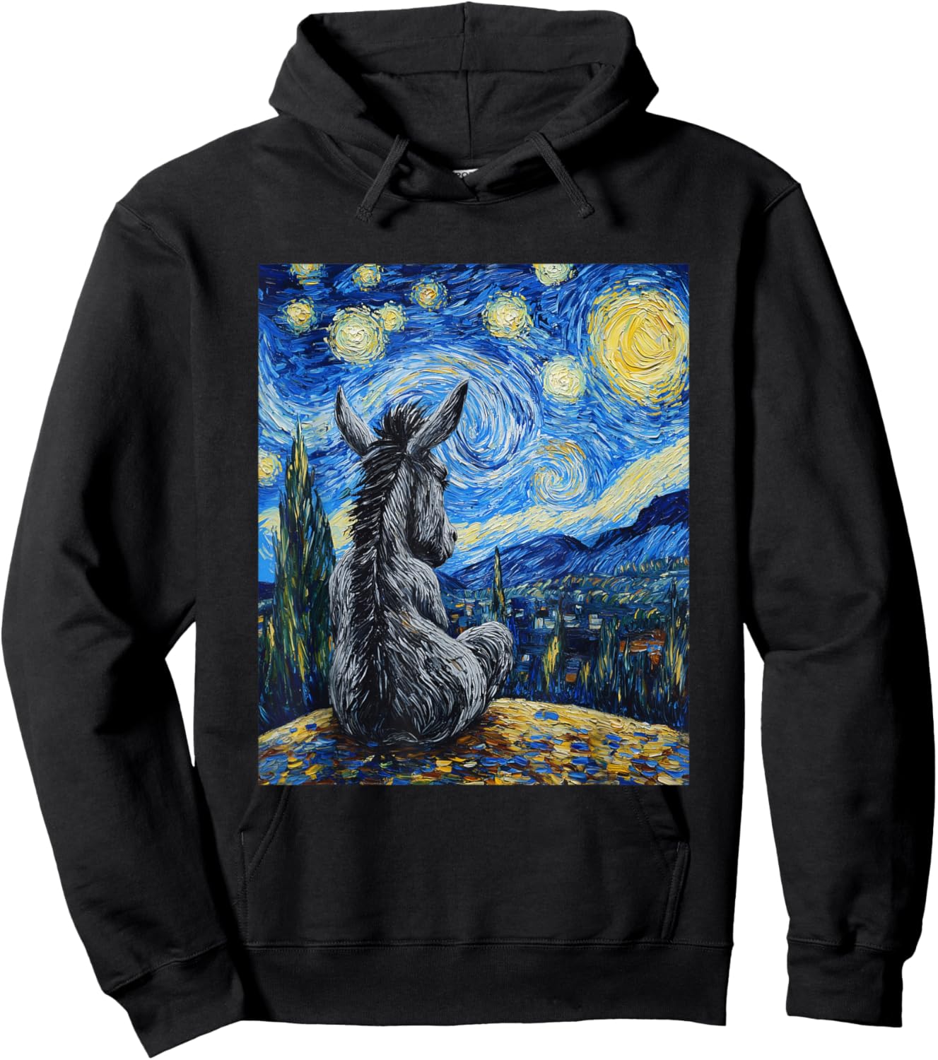 Donkey Van Gogh Style Starry Night Funny Graphic Hoodie - Hoodie | Black