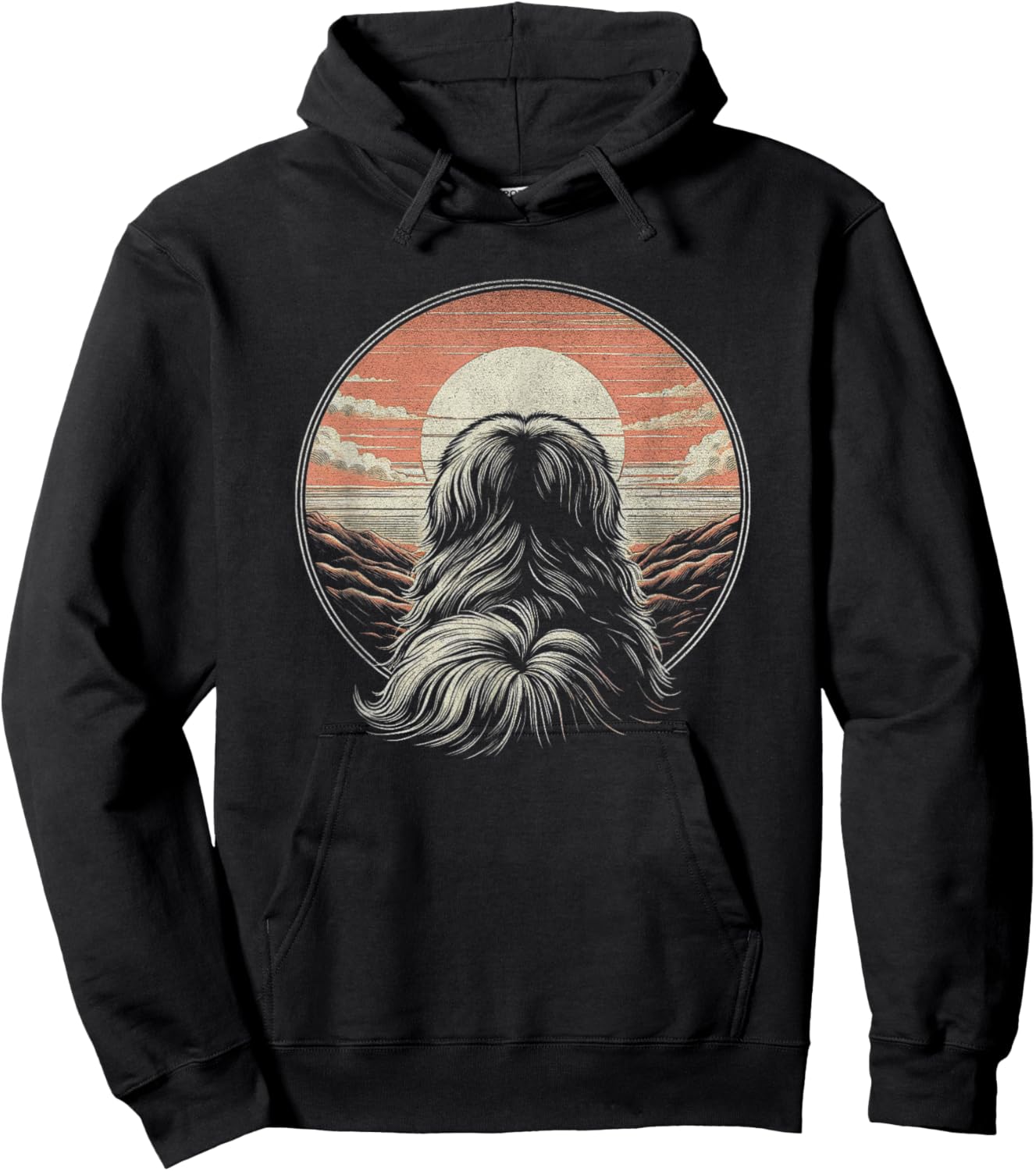 Vintage Pekingese Dog Retro Sunset Scene Art Design Hoodie - Hoodie | Black