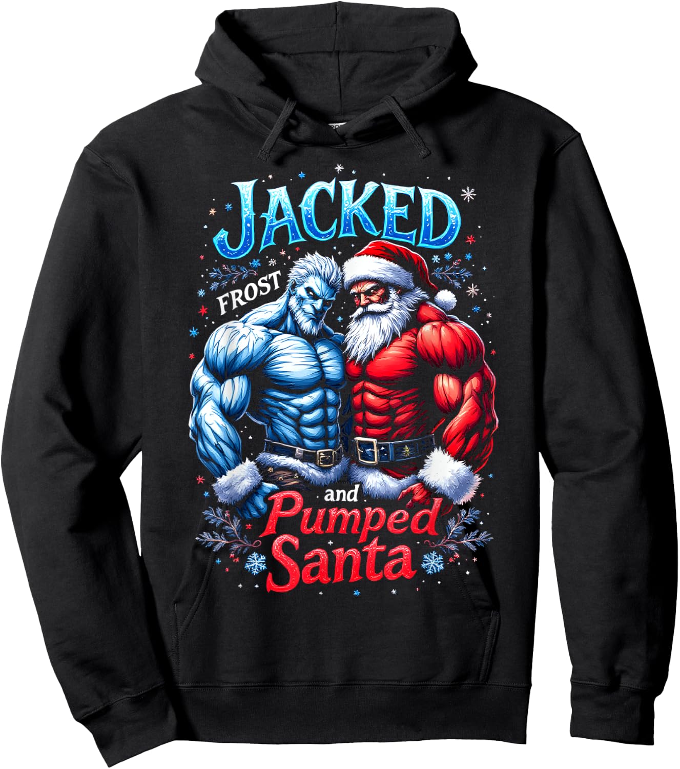Jacked Frost and Pumped Santa Claus Christmas Gym Workout Hoodie - Hoodie | Black