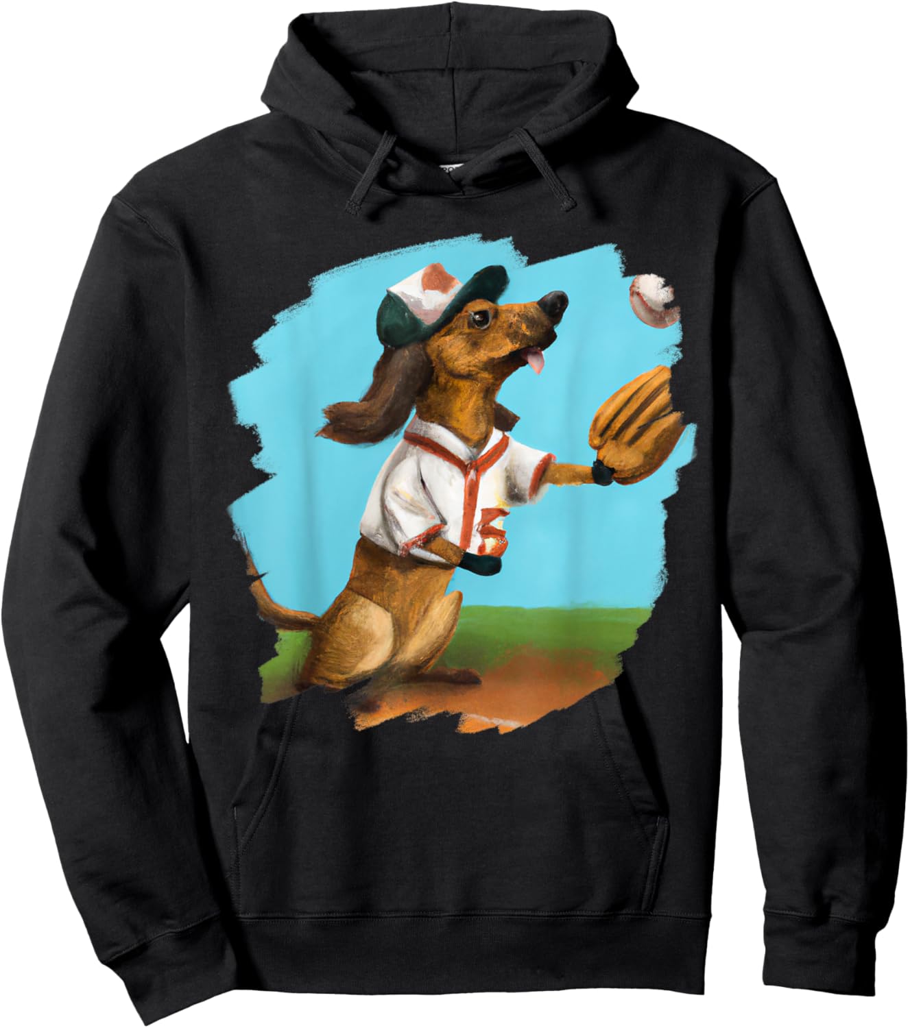 Dachshund Chiweenie Wiener Dog Playing Baseball Funny Men Women Kids Hoodie - Hoodie | Black