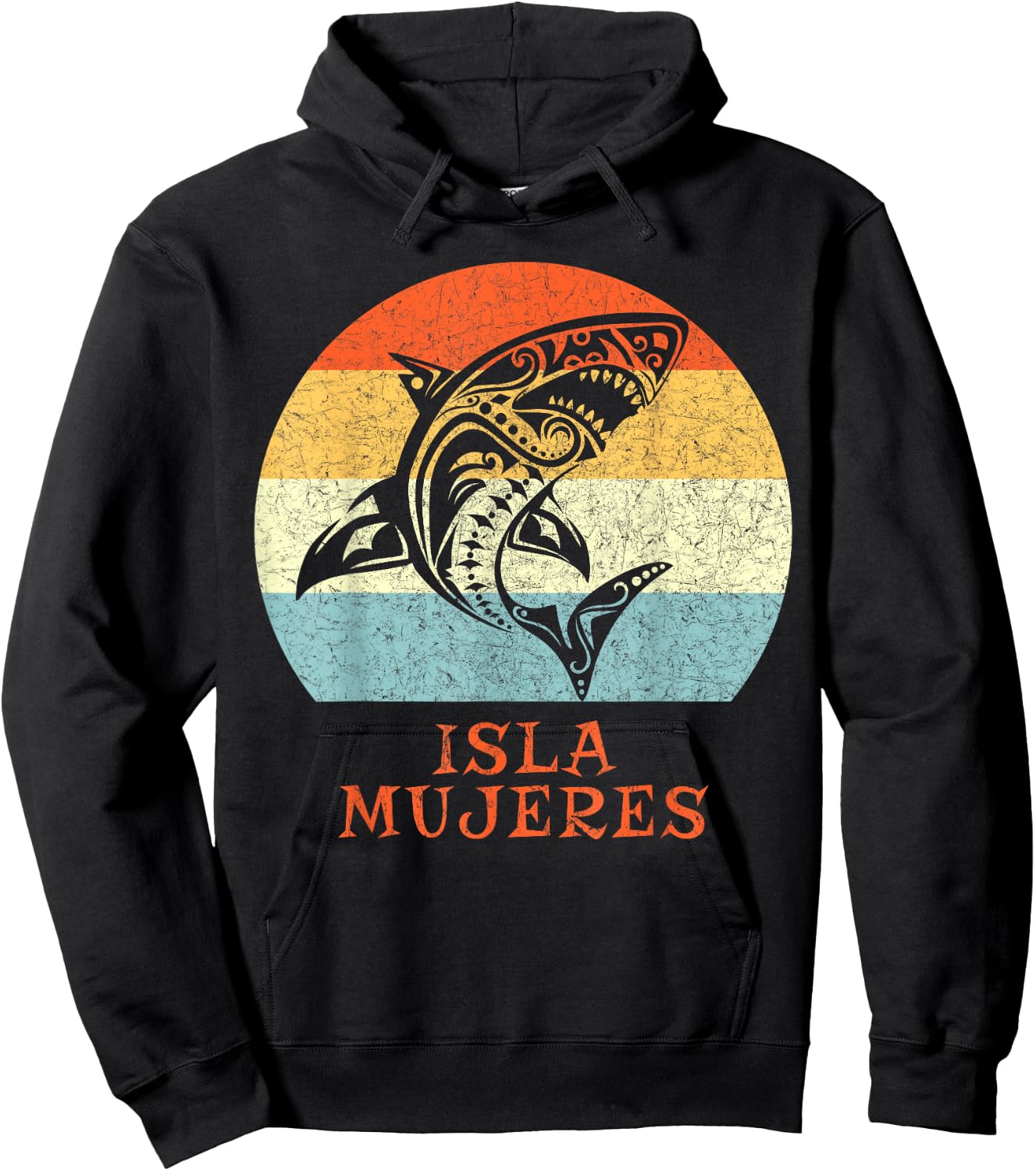 Isla Mujeres Caribbean Shark Vintage Retro Vacation Hoodie - Hoodie | Black
