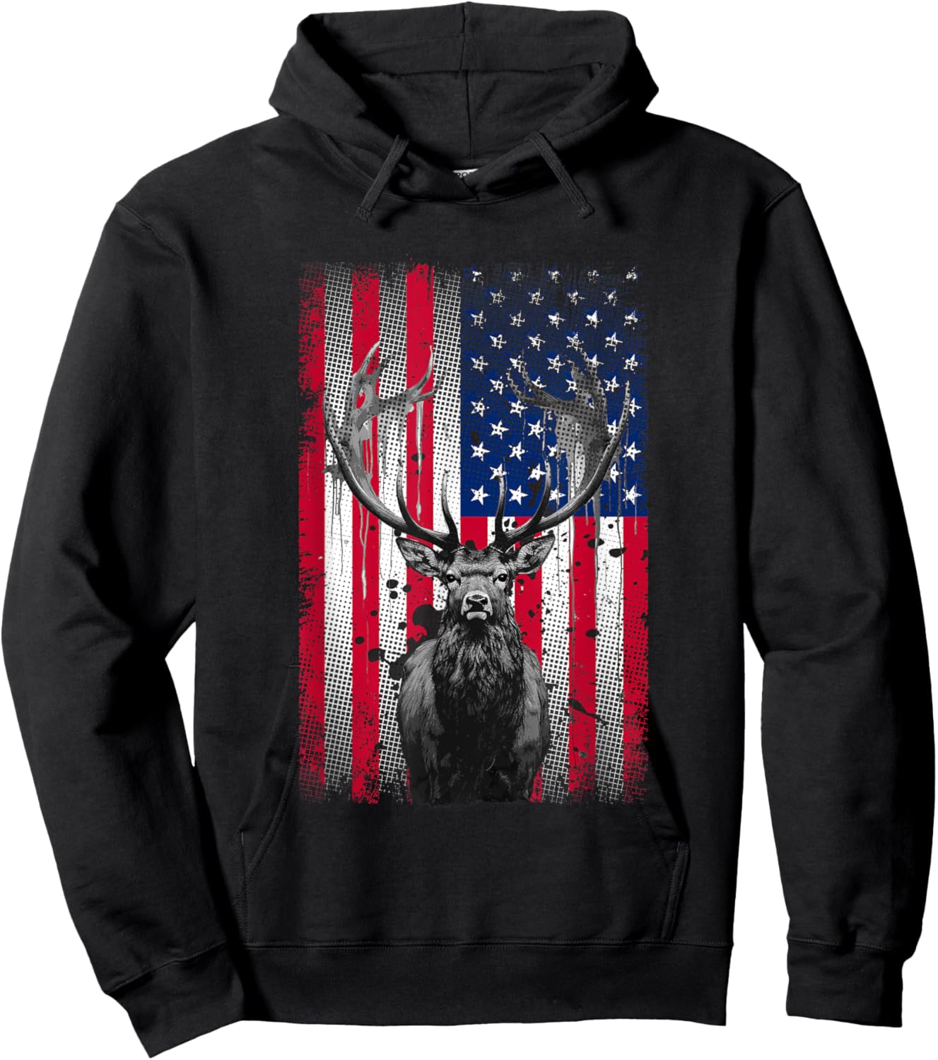 American Flag Outdoor Antlers Elk Deer Kids Men Hoodie - Hoodie | Black