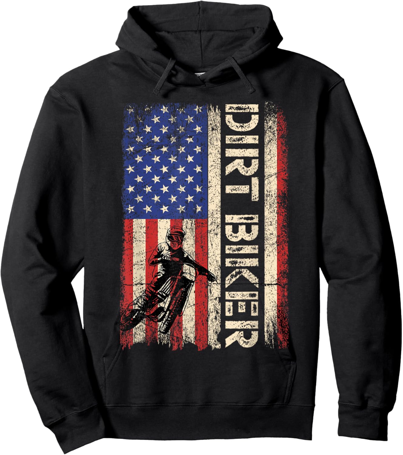 Dirt Bike American USA Flag Motocross Biker 4th of July Men Hoodie - Hoodie | Black