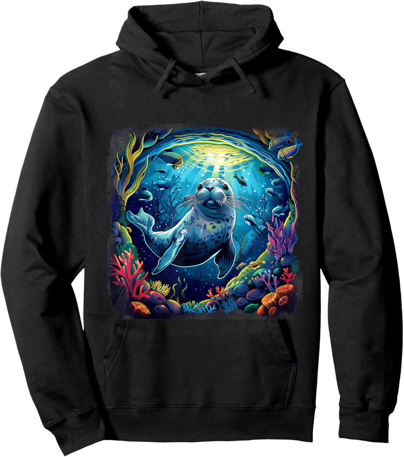 Seal Marine Mammal Ocean Sea Animal Artwork Sea Ocean Seal Hoodie - Hoodie | Black