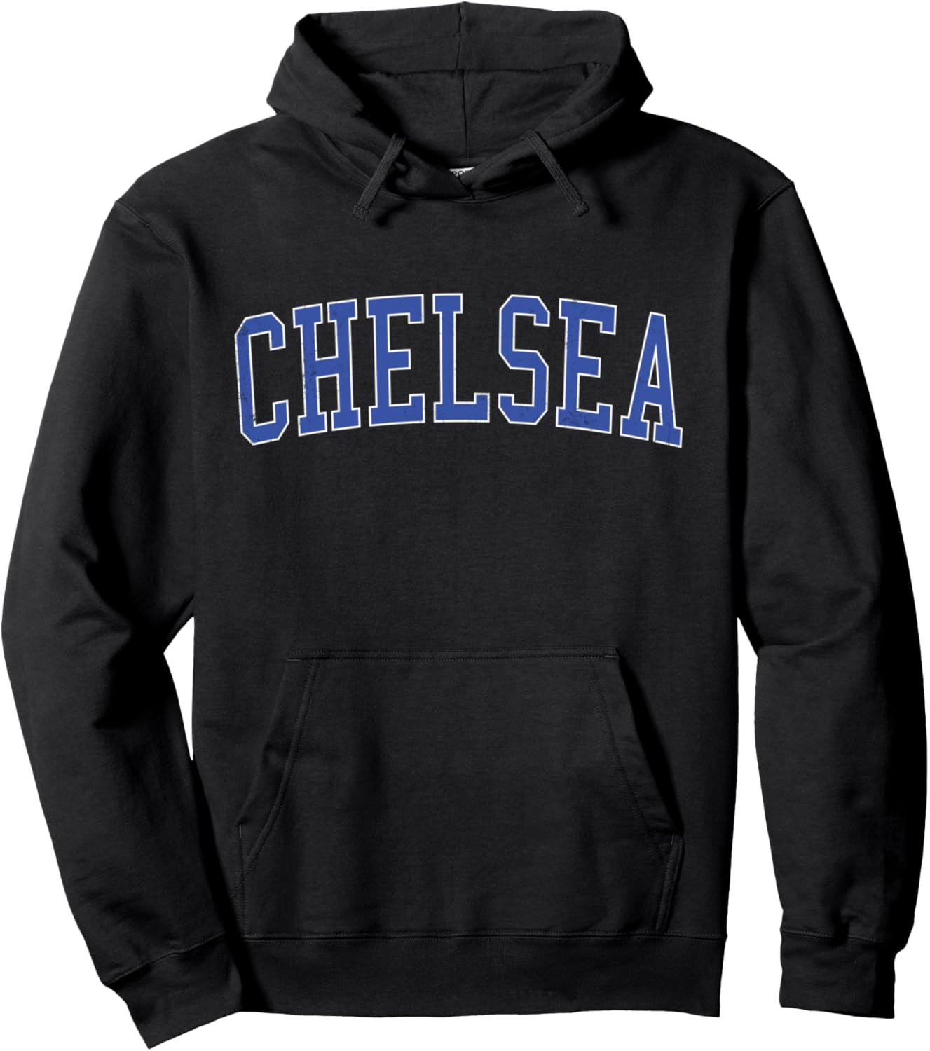 Vintage Chelsea MA Distressed Blue Varsity Style Hoodie - Hoodie | Black